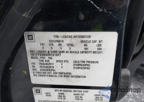 1999 Chevrolet Corvette из США, поврежденный, VIN 1G1YY22G4X5121377